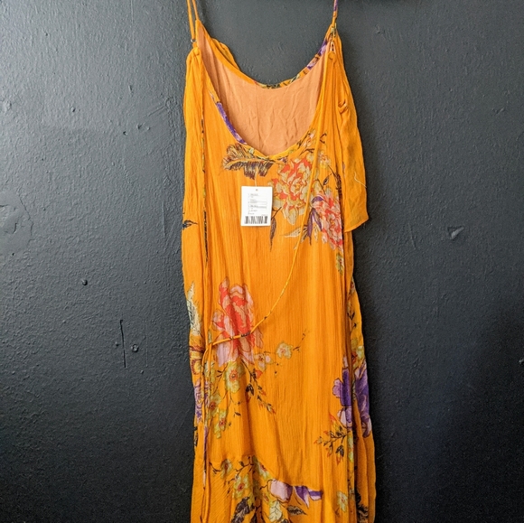 Ecote Yellow Floral Chiffon Midi Maxi Tiered Dress - Picture 6 of 11